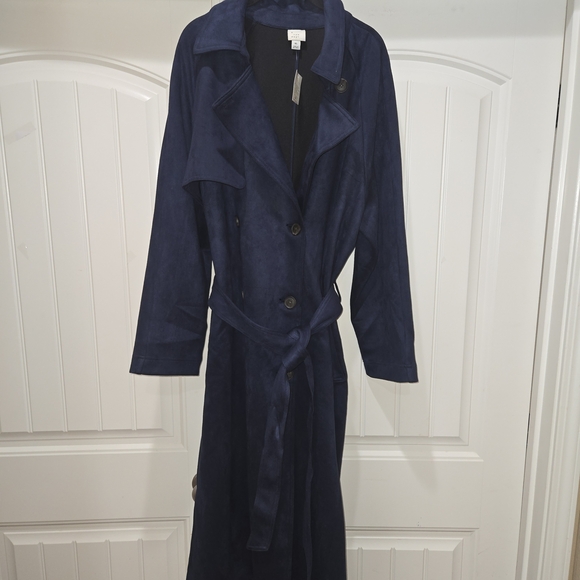 a new day Navy Blue Women's Faux Suede Trench Coat Size XL NWT - Picture 2 of 9
